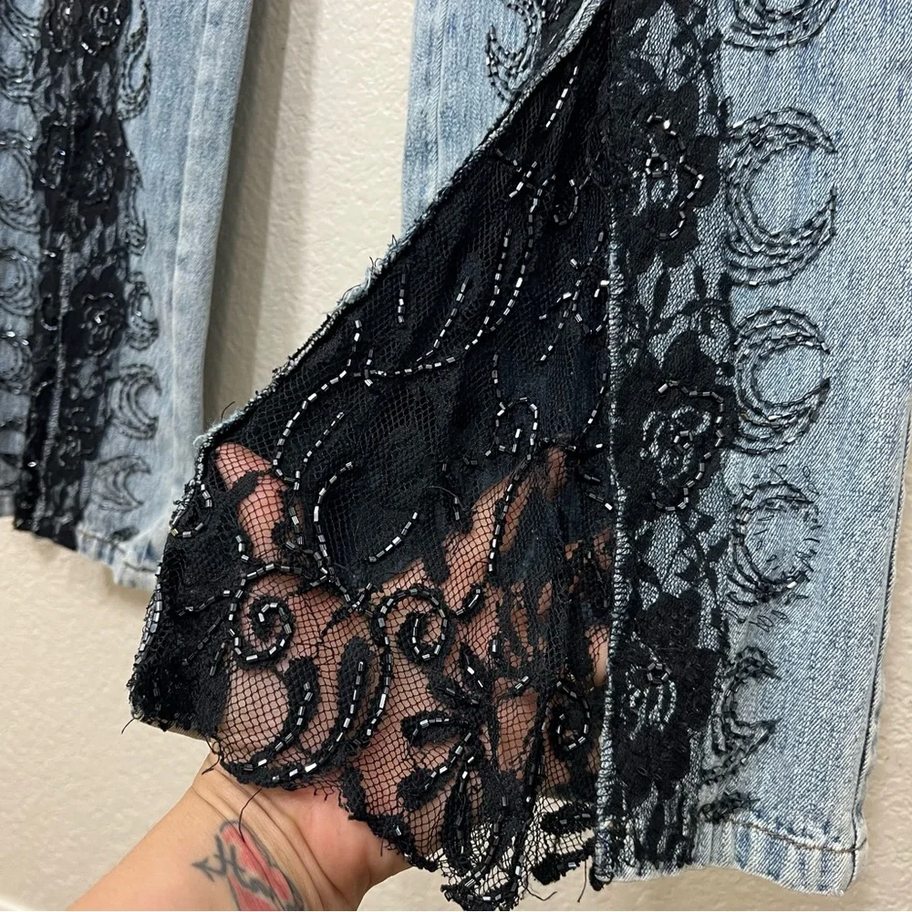 Vintage Y2K Jeanology Jeans Flare Black Lace Size 12